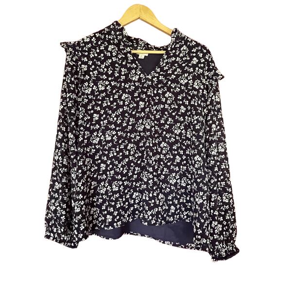 Talbots Top Floral‎ Print VNeck Blouse Long Sleeve Boho Womens XL - Picture 1 of 7